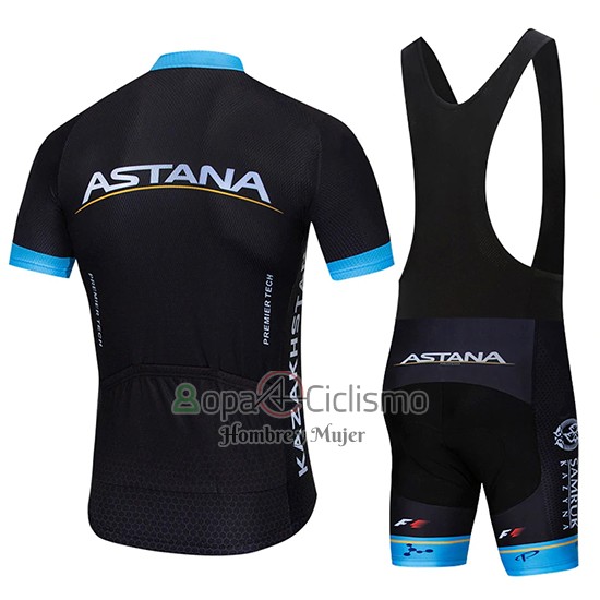 Astana Ropa Ciclismo Culotte Corto 2019 Mangas Cortas Negro Azul